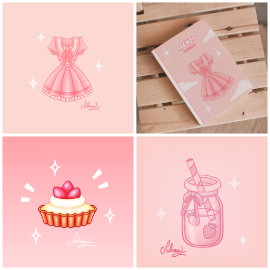 Robe kawaii et agenda fictif - tarte au fraise - Bouteille de lait fraise